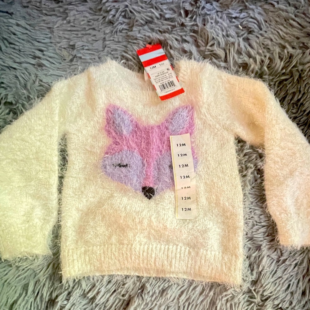 Cat & Jack Cream Sweater with Purple Fox Design